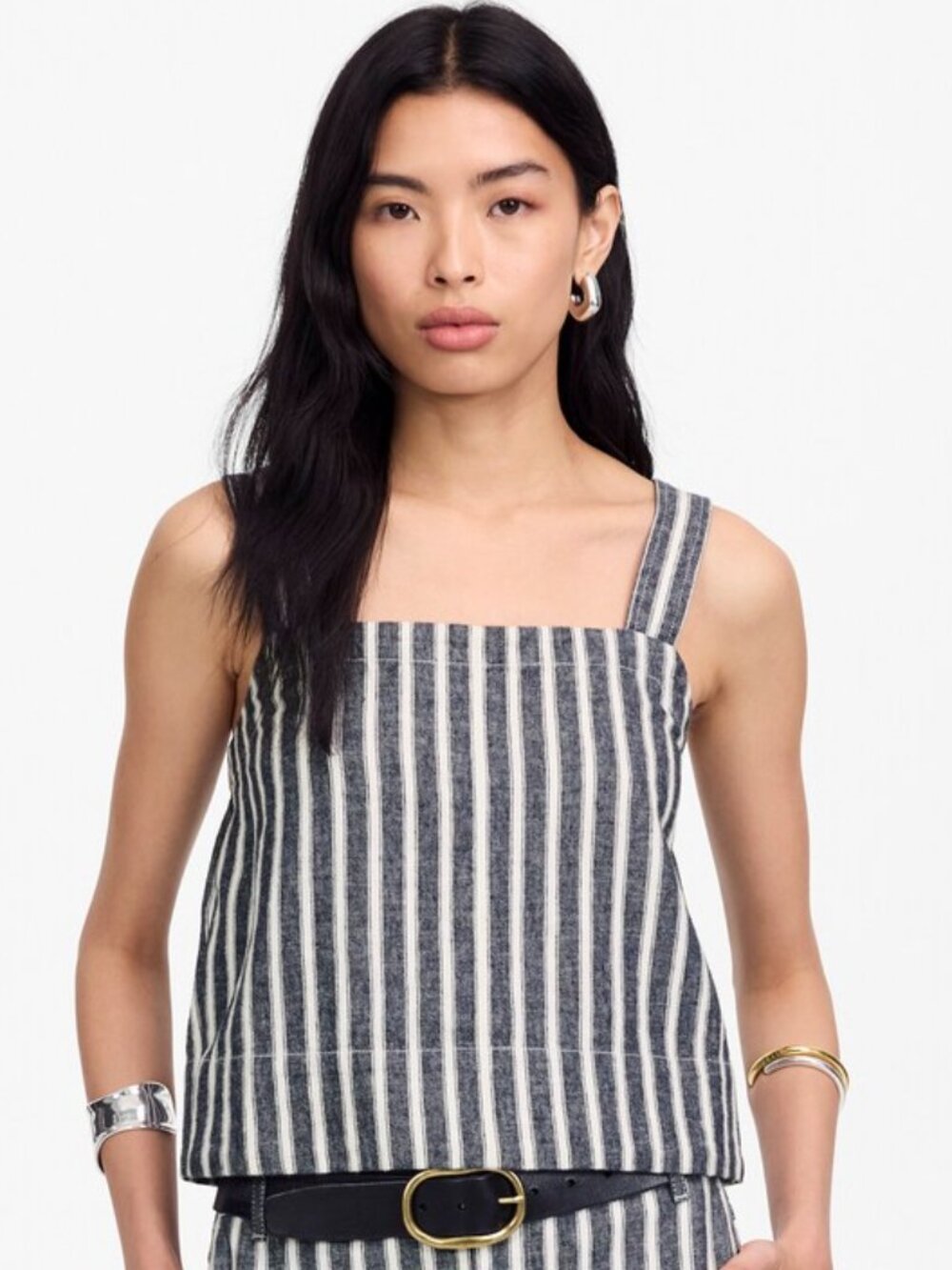 Madewell Navy & White Stripe Linen Blend Tank Size XS